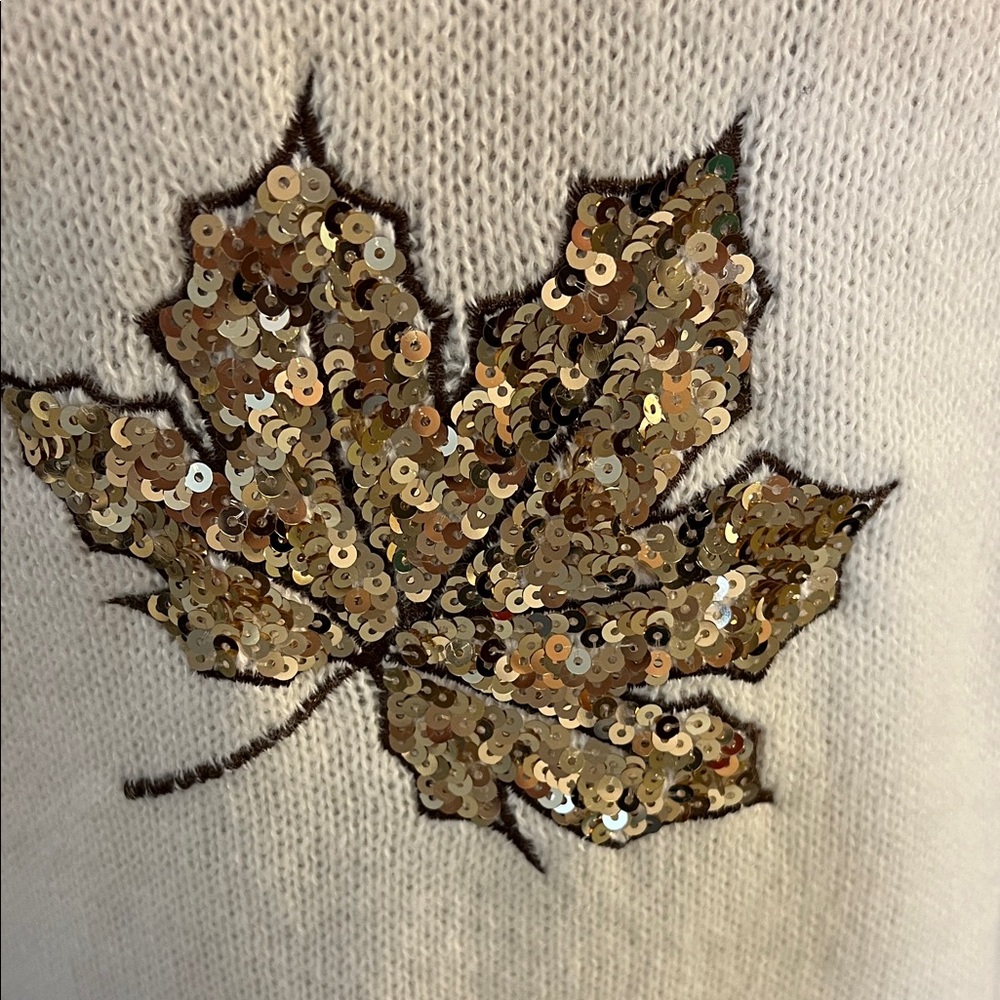 SHEIN White Sweater with Sequin Leaf Accents - Picture 2 of 12